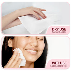 Deluwire face towels dry-and-wet use demonstrated for gentle makeup removal.