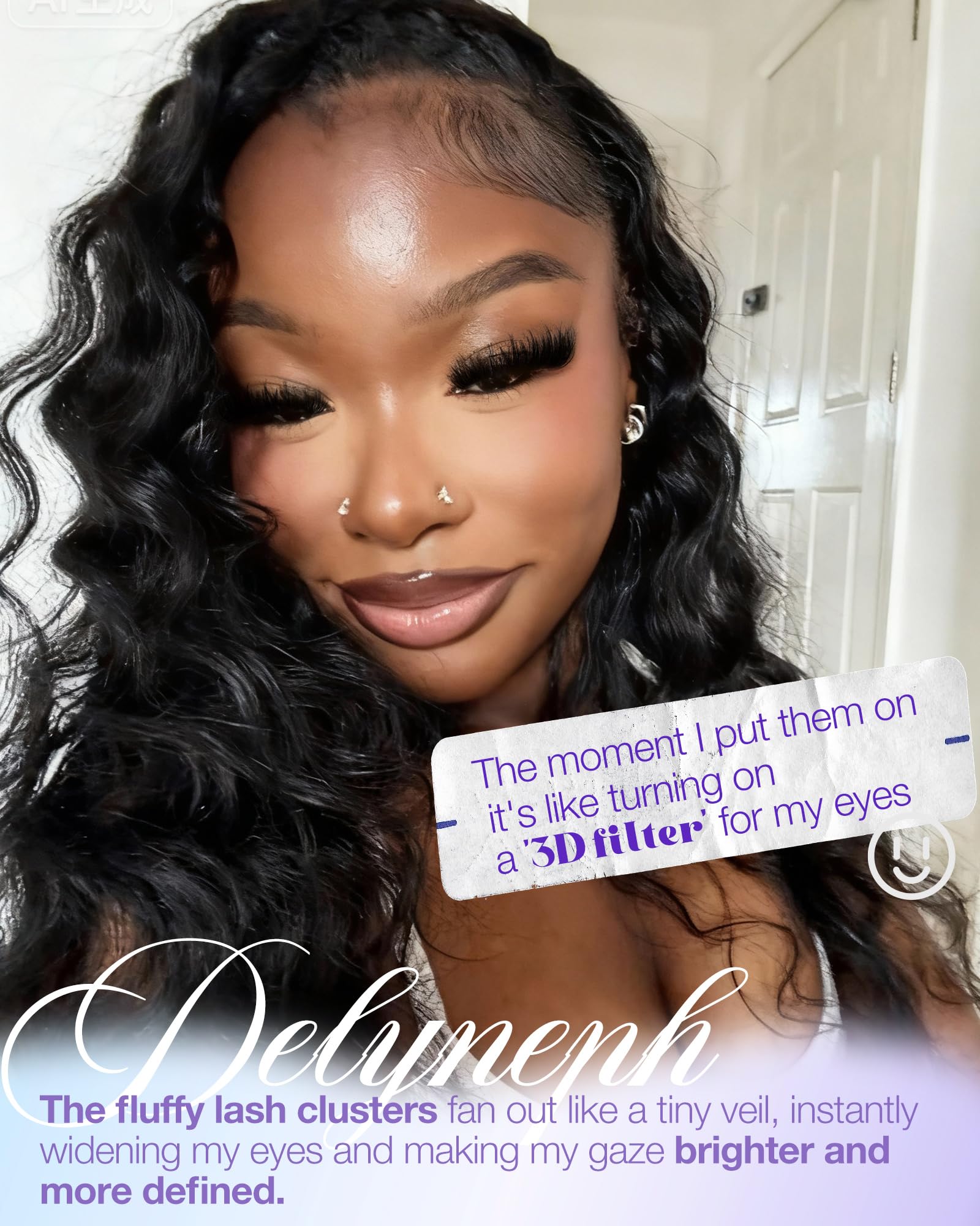 Delyneph D Curl manga volume clusters create a lifted, wide-awake look.
