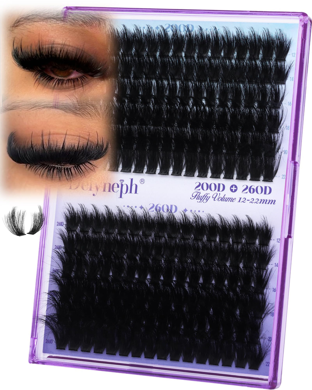 Delyneph fluffy lash clusters with spikes provide soft, voluminous manga-style lashes.