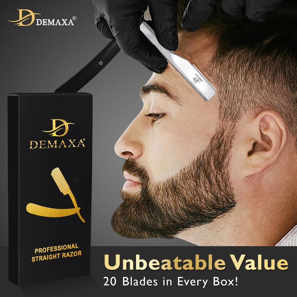 DEMAXA beard edge shaping with straight razor for a polished finish.