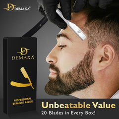 DEMAXA beard edge shaping with straight razor for a polished finish.