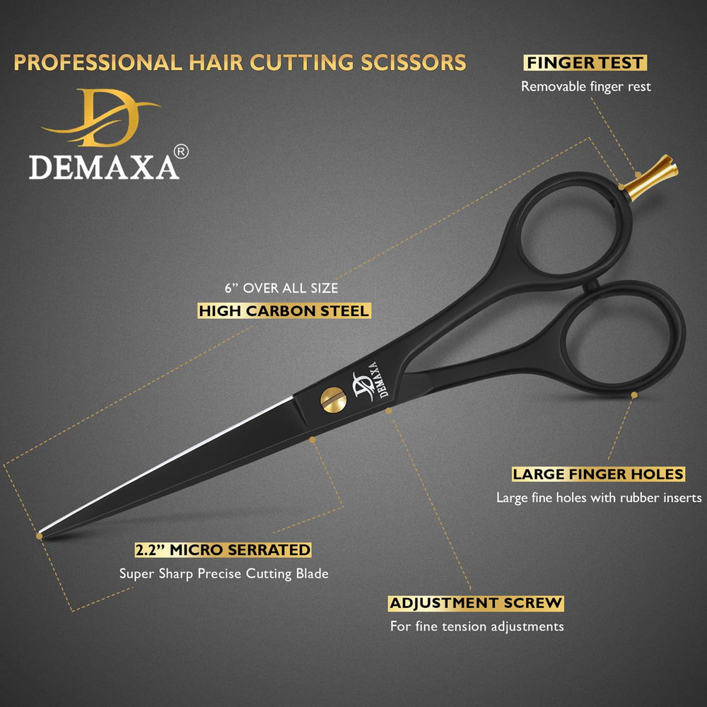DEMAXA hair scissors ergonomic handle design for comfortable use during long styling sessions.