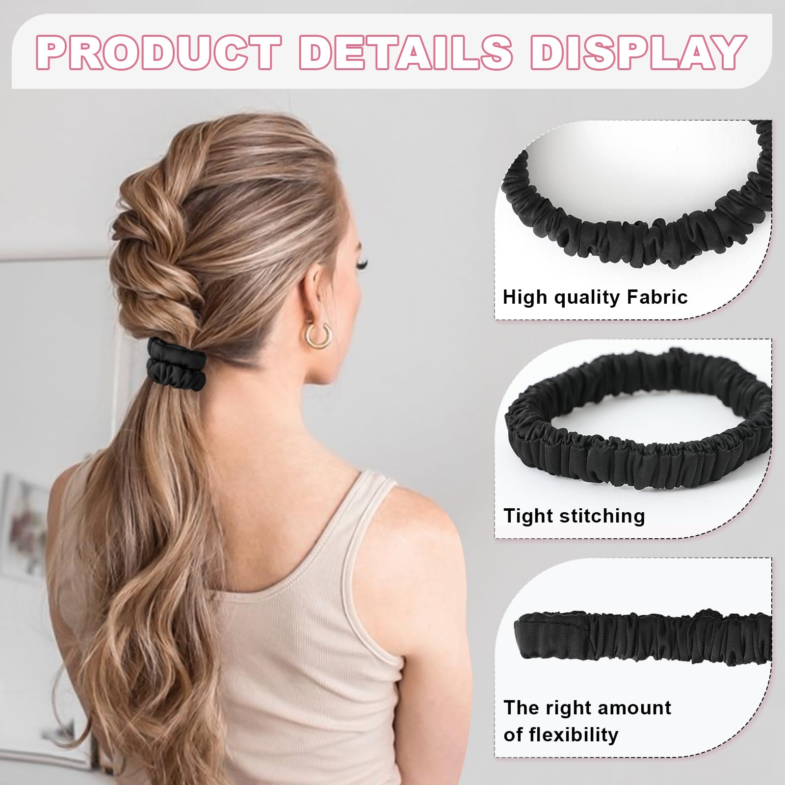 DEMAZALO coleteros de seda Morera negro para cabello fino y cómodo.