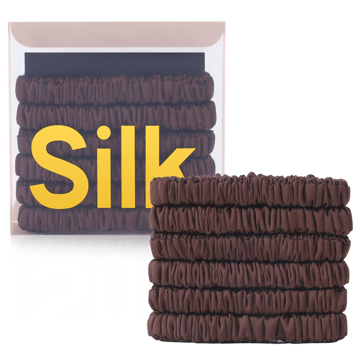 DEMAZALO silk hair ties in black show silky texture and gentle grip.