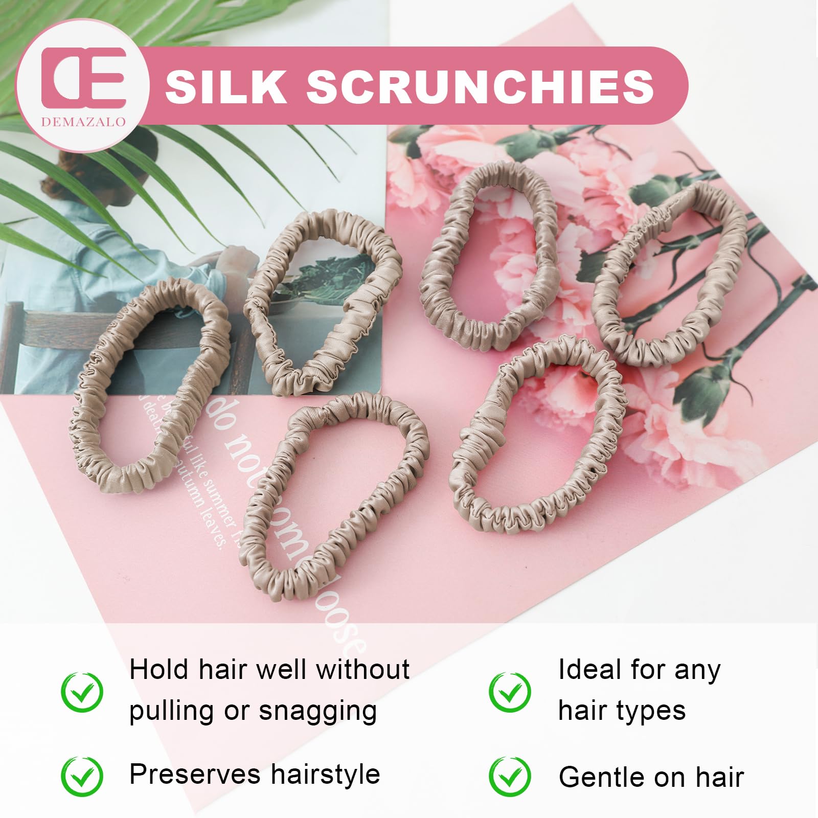 DEMAZALO silk hair tie in black for sleek, secure styling.