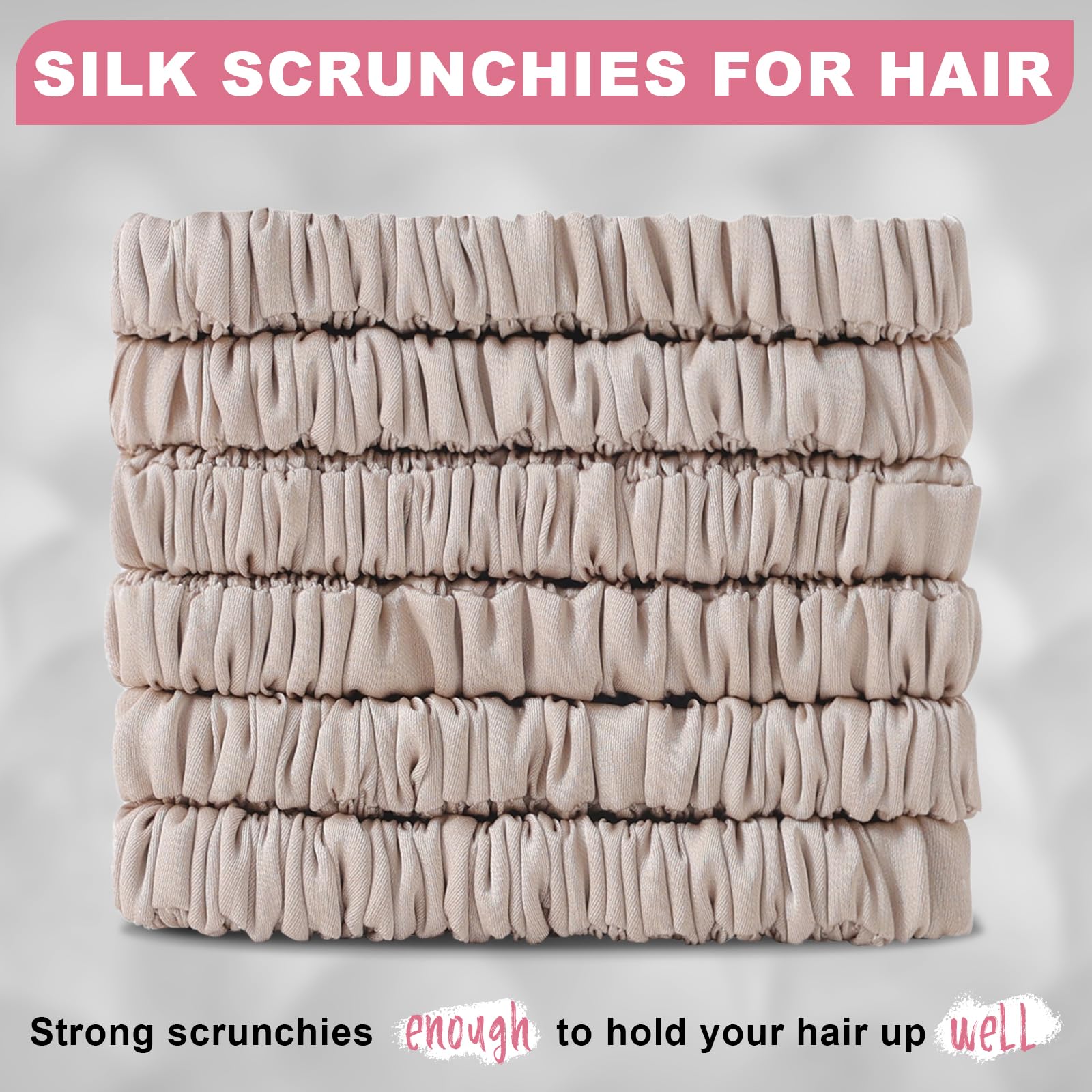 DEMAZALO silk hair ties close-up highlighting ultra-smooth mulberry silk texture.