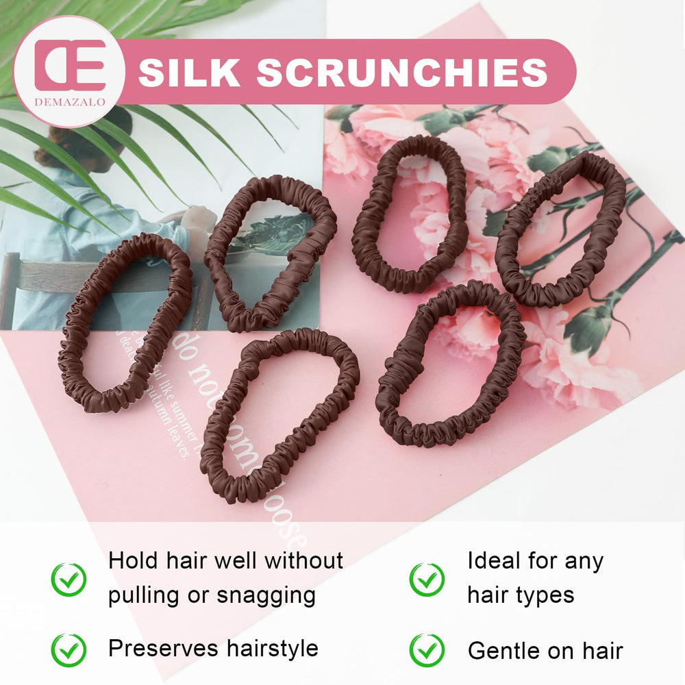 DEMAZALO silk hair ties close-up highlight luxurious mulberry silk fibers.