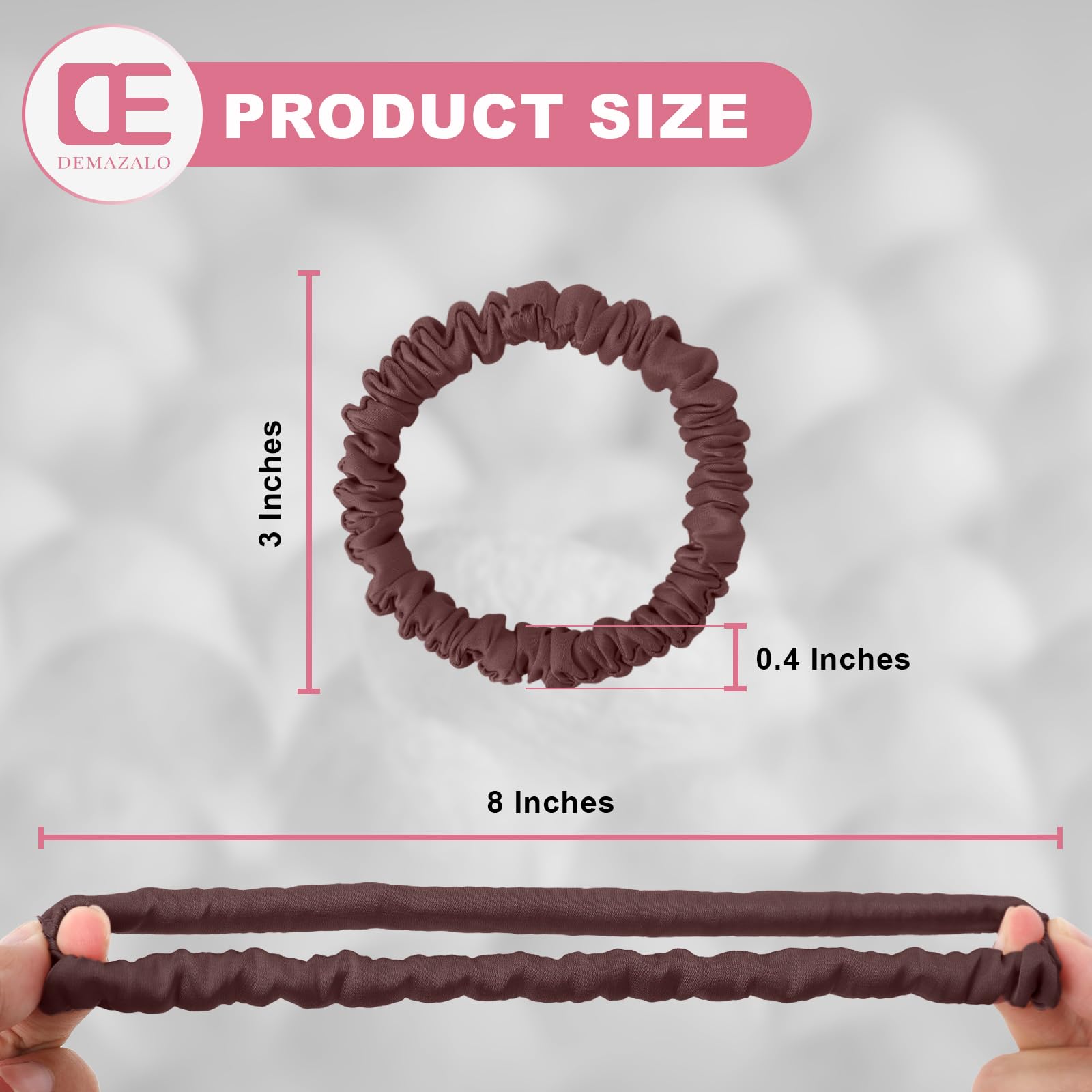 DEMAZALO silk hair ties in coffee brown showcase versatile color for outfits.