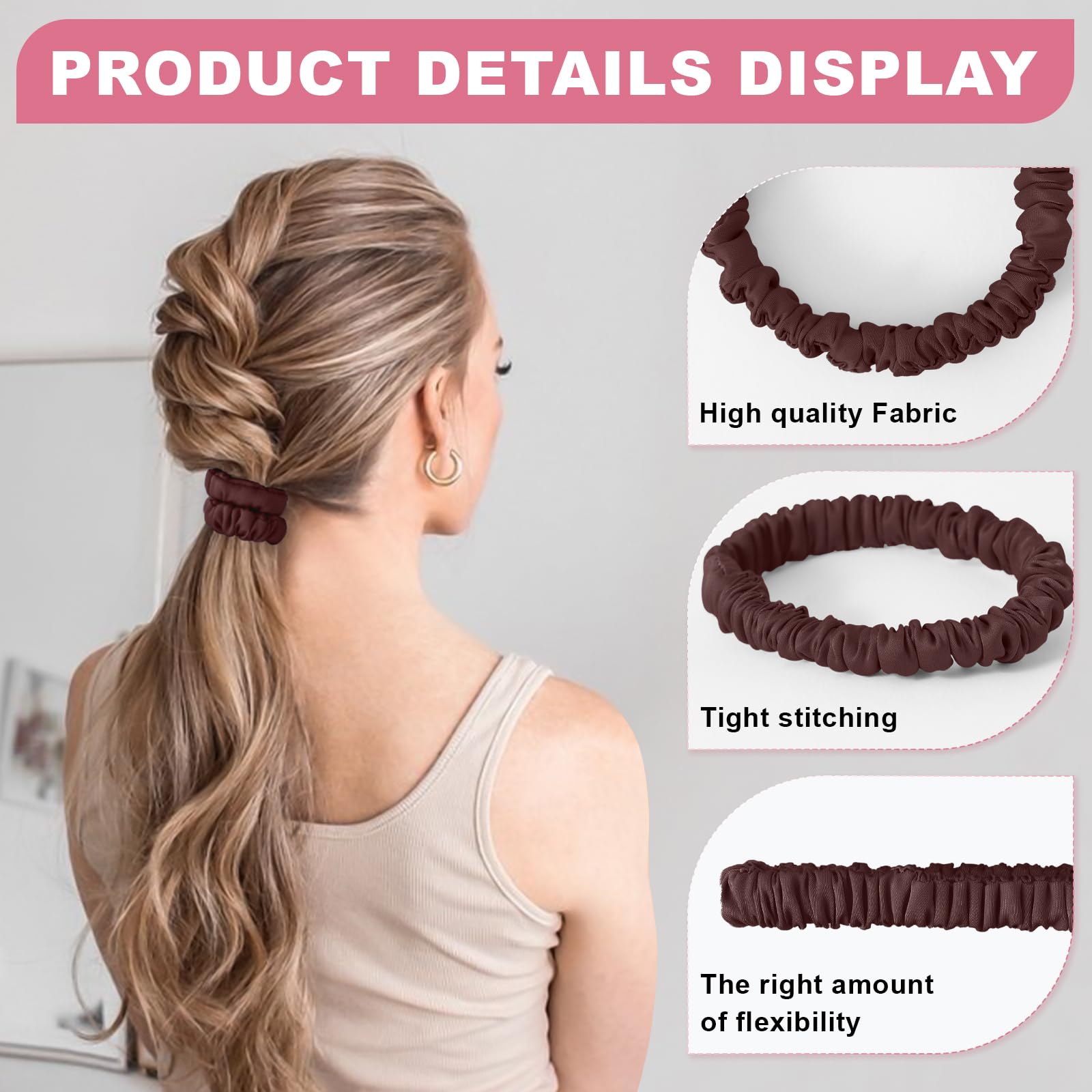 DEMAZALO silk hair ties on a ponytail demonstrate smooth glide and no snag.