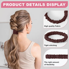 DEMAZALO silk hair ties on a ponytail demonstrate smooth glide and no snag.