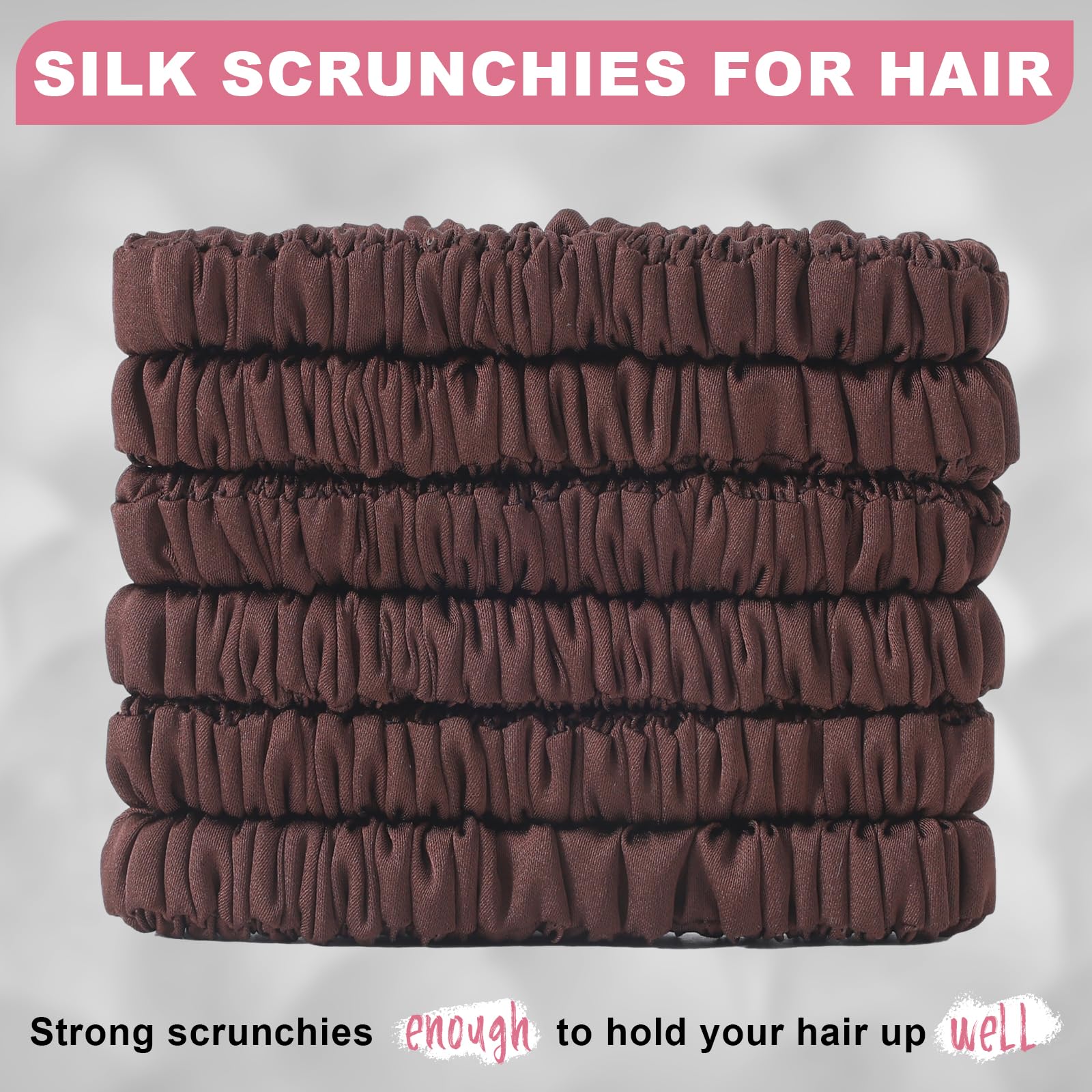 DEMAZALO silk hair ties in rose pink show soft finish and secure wear.