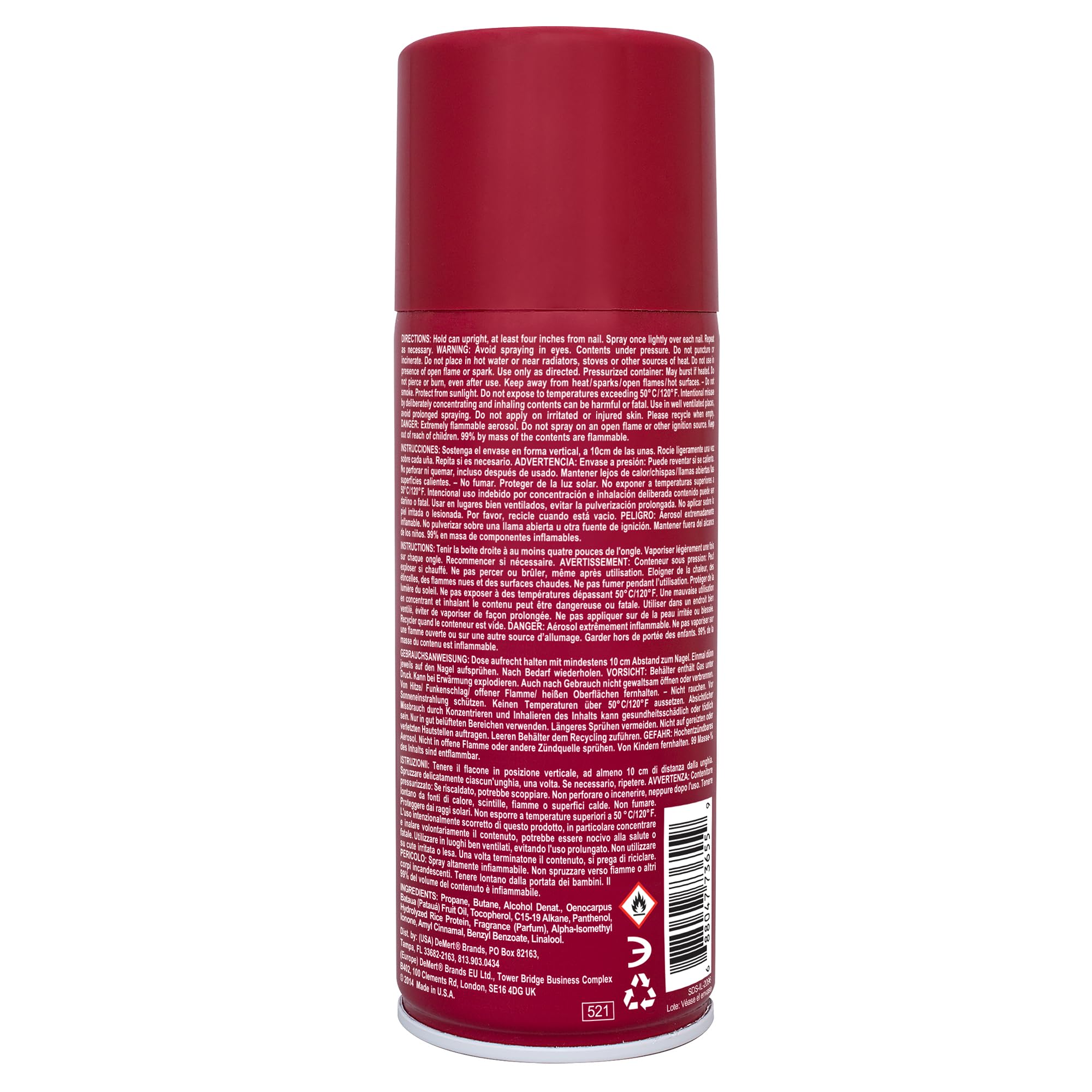 Demert Brands finishing spray mist speeds polish dry and conditions nails.