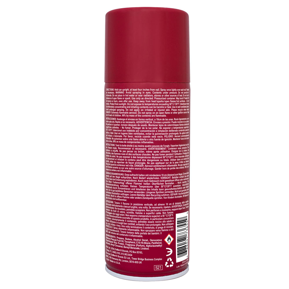 Demert Brands finishing spray mist speeds polish dry and conditions nails.