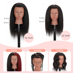 Demides 16-inch real-hair head for styling practice including curling and straightening