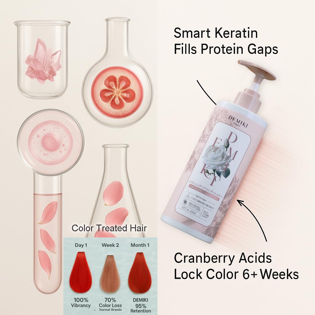 DEMIKI organic rose extract hair care bottle emphasizes natural fragrance