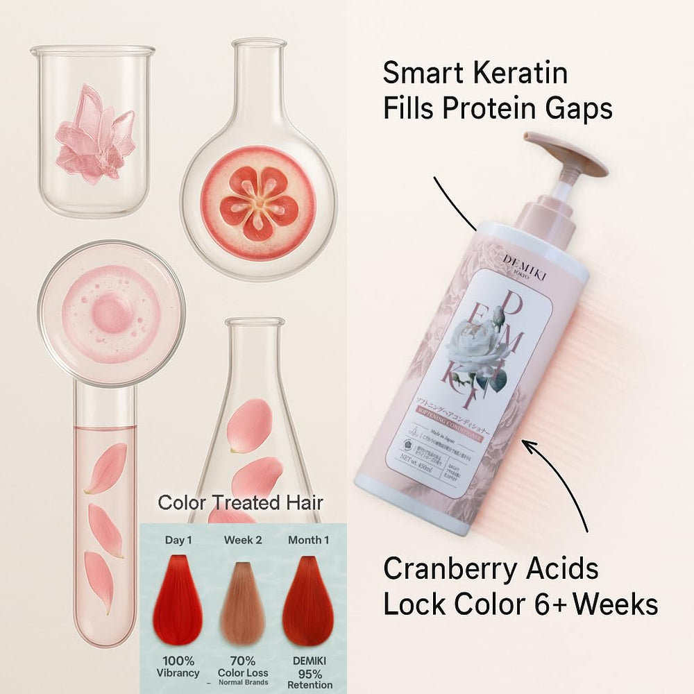 DEMIKI organic rose extract hair care bottle emphasizes natural fragrance