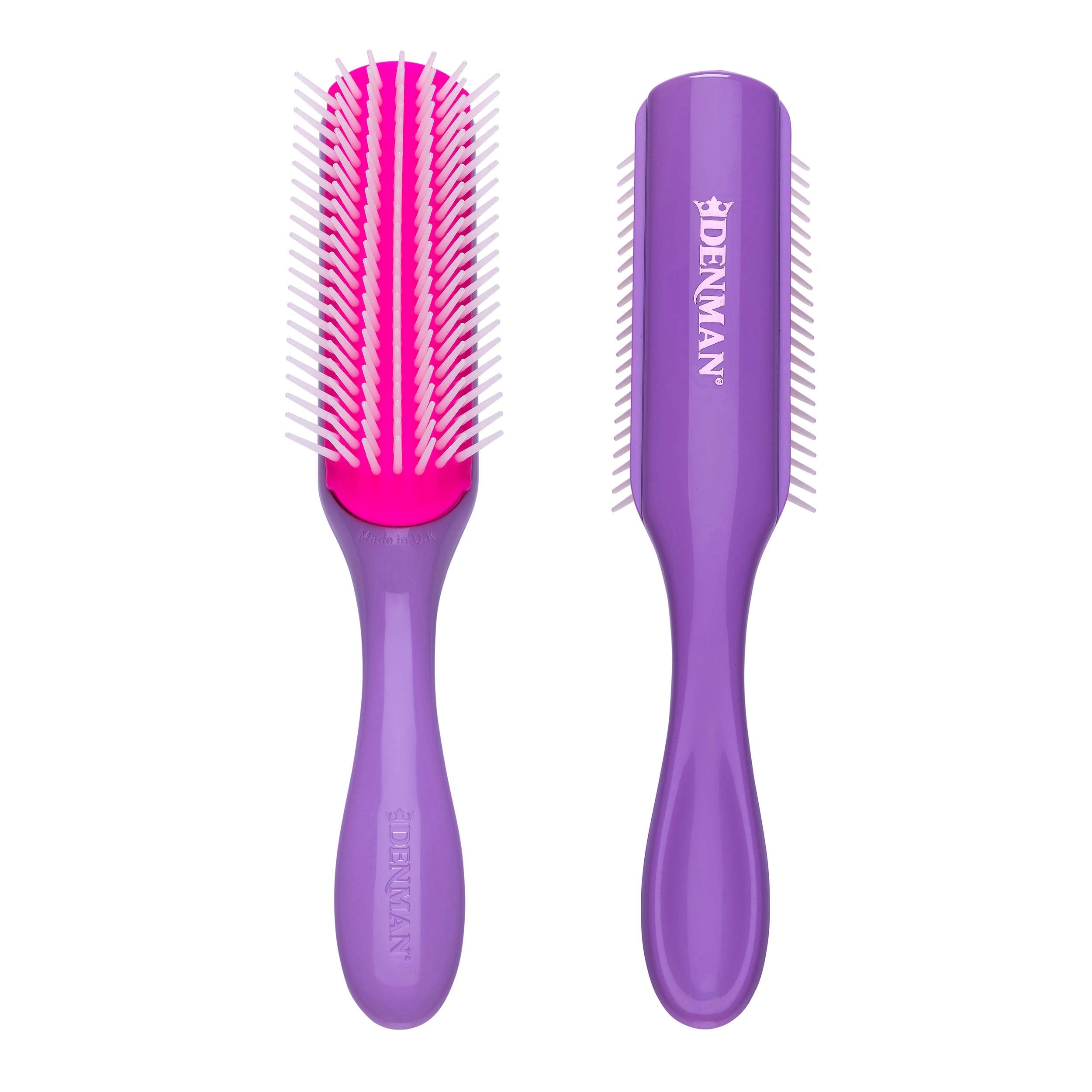 Denman Curly Hair Brush D3 African Violet close-up for gentle detangling and curl definition.