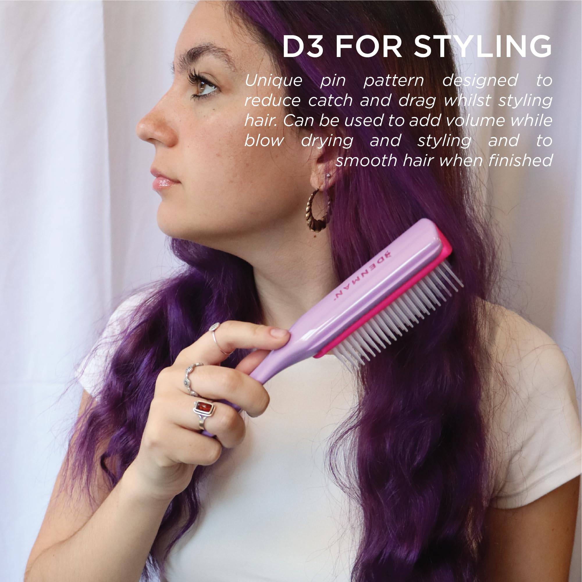 Denman Curly Hair Brush D3 ideal for blow-drying and shaping.