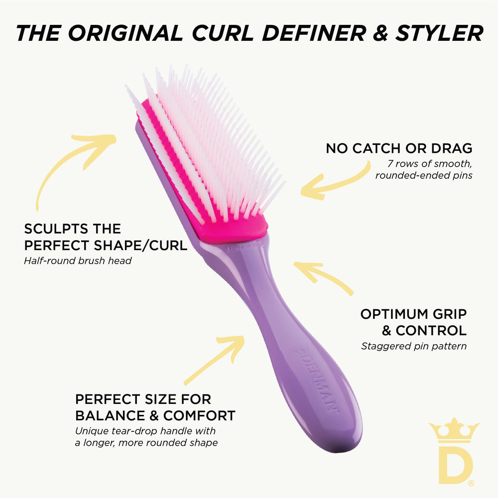 Denman Curly Hair Brush D3 seven-row nylon pins for styling.