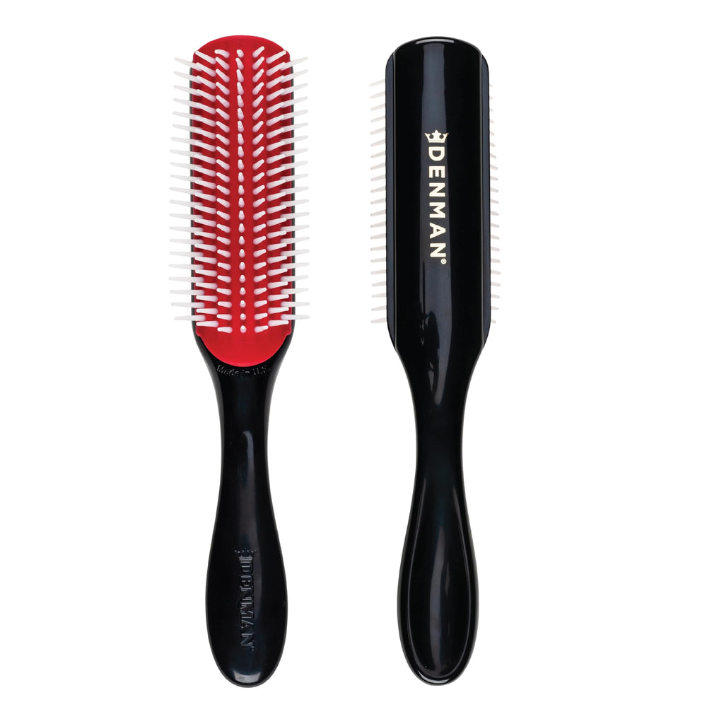 Denman D3 7-row curly brush closeup for defined curls and detangling.