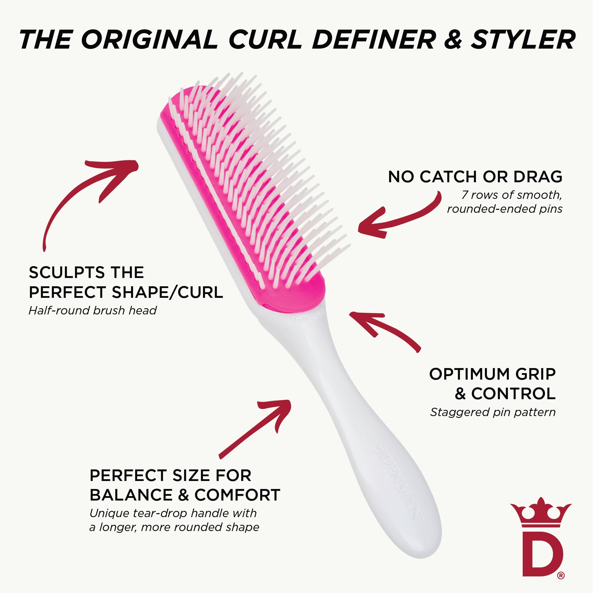 Curl-defining action showcased by Denman D3 for defined curls