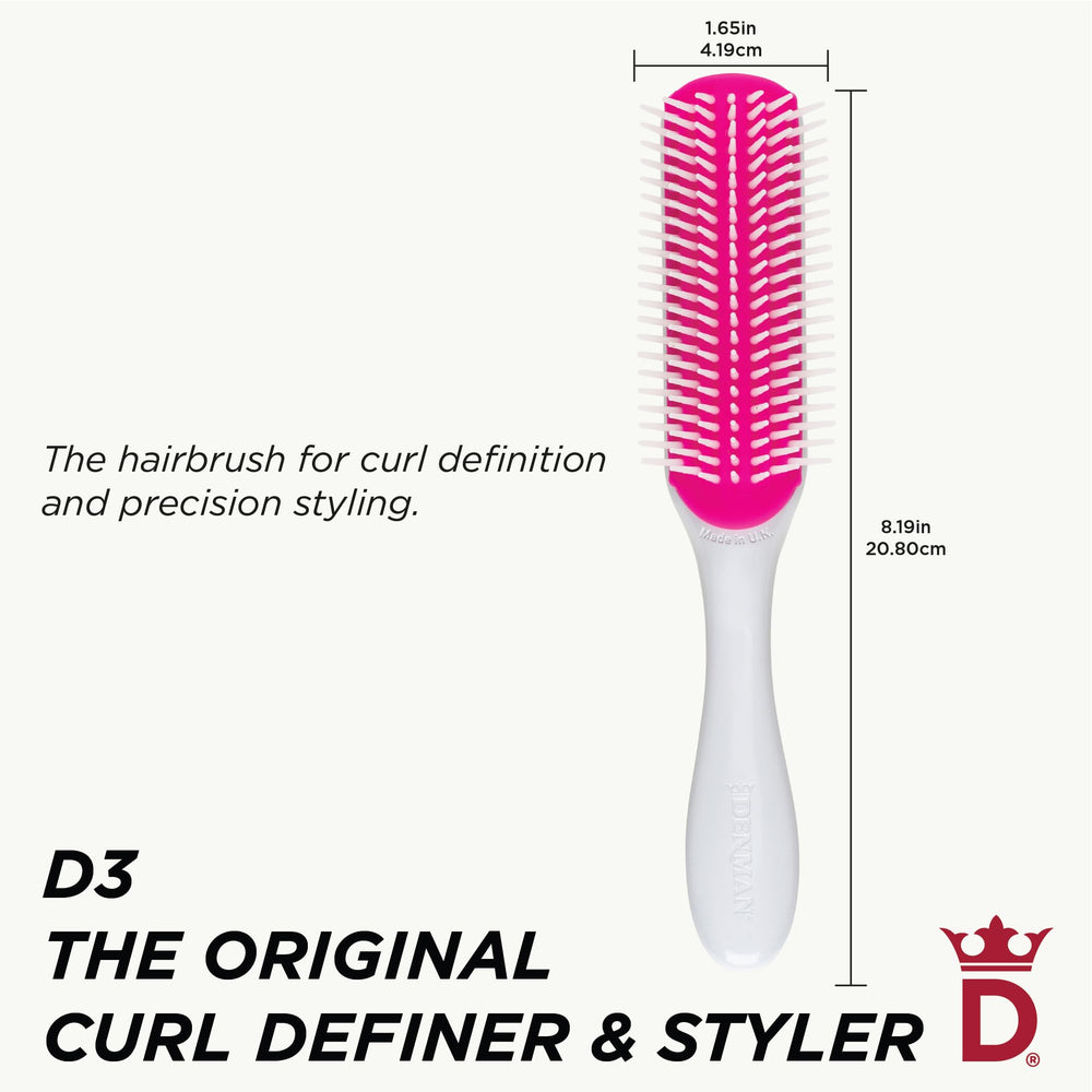 Ergonomic Denman D3 handle shown for comfortable grip during styling
