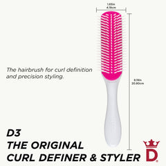 Ergonomic Denman D3 handle shown for comfortable grip during styling