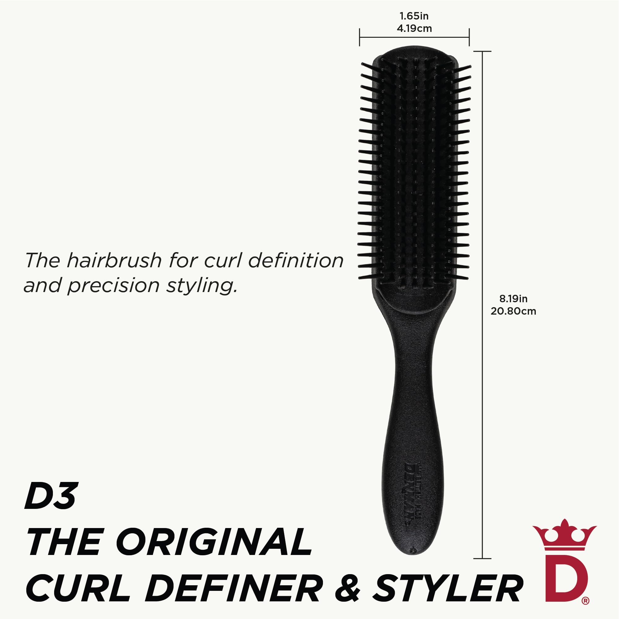 Denman Jack Dean D3 curly brush detangles and smooths wet hair for defined curls.