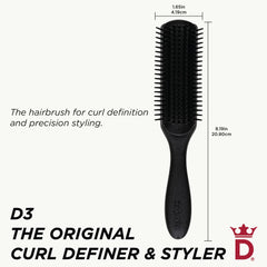Denman Jack Dean D3 curly brush detangles and smooths wet hair for defined curls.
