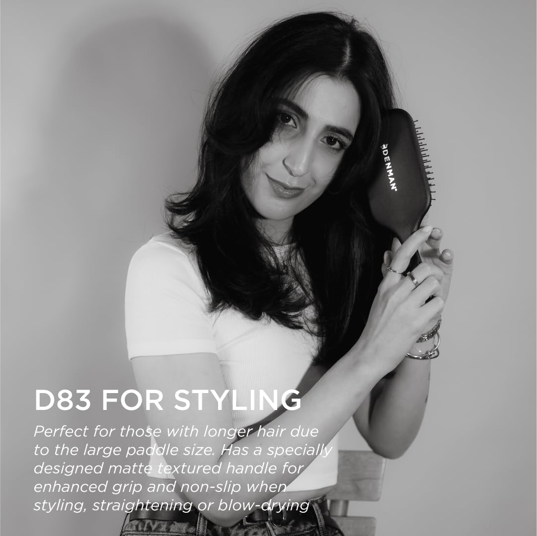 Denman ergonomic non-slip handle provides comfortable, controlled styling.