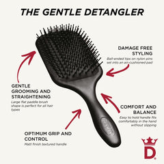 Denman cushion pad detail highlights air-cushioned surface for gentle styling.