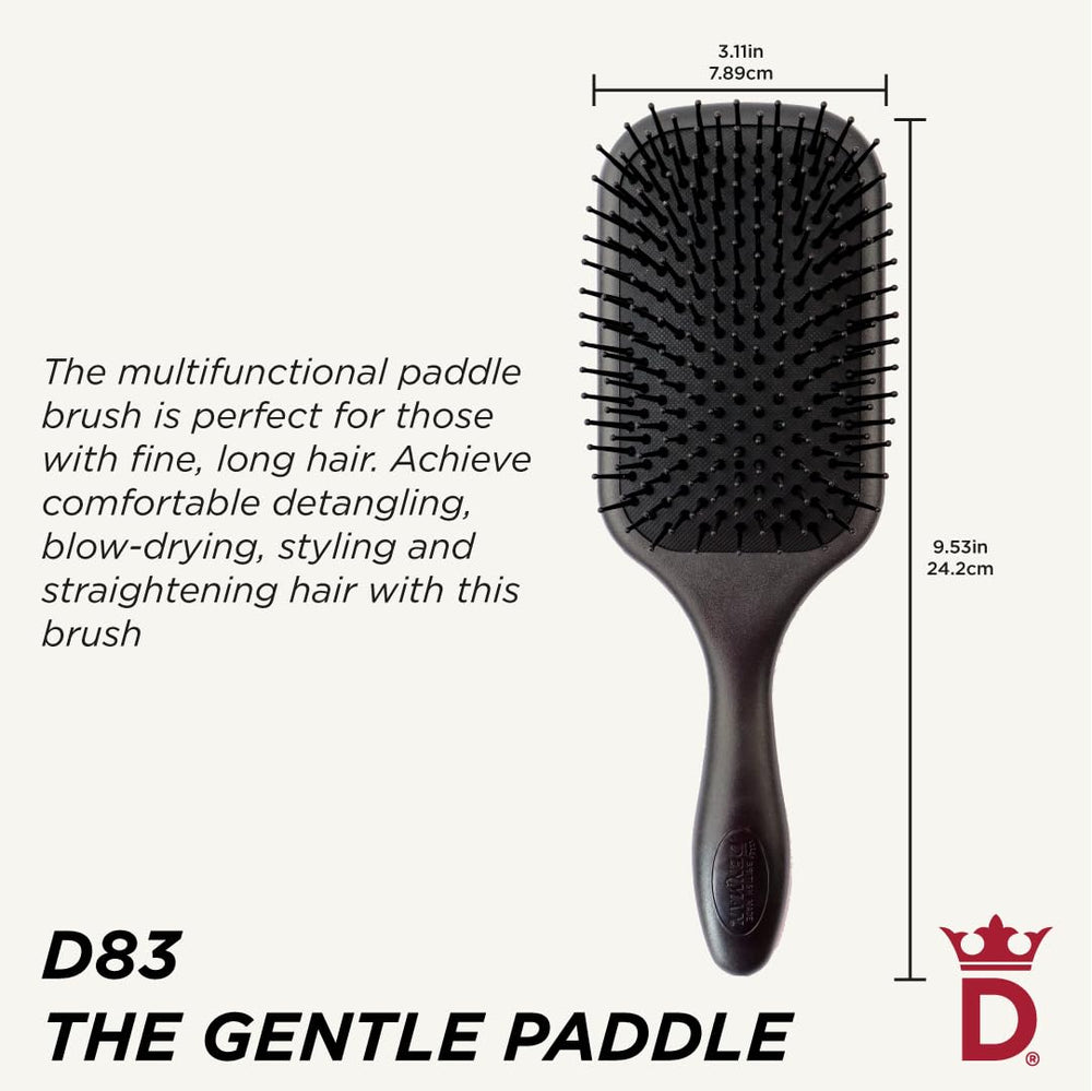 Denman brush in action shows blow-drying for faster results and smooth finish.