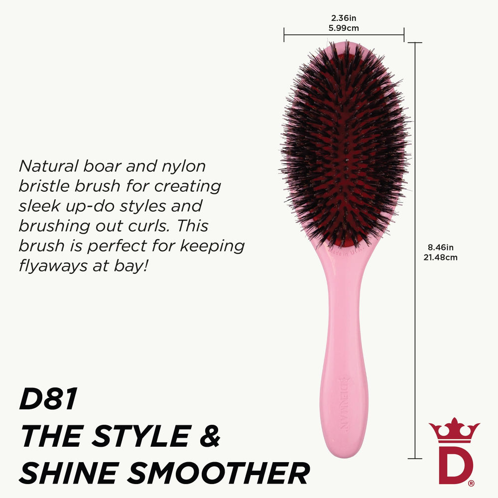 Denman Pink Crush bristle close-up shows detangling-ready design.