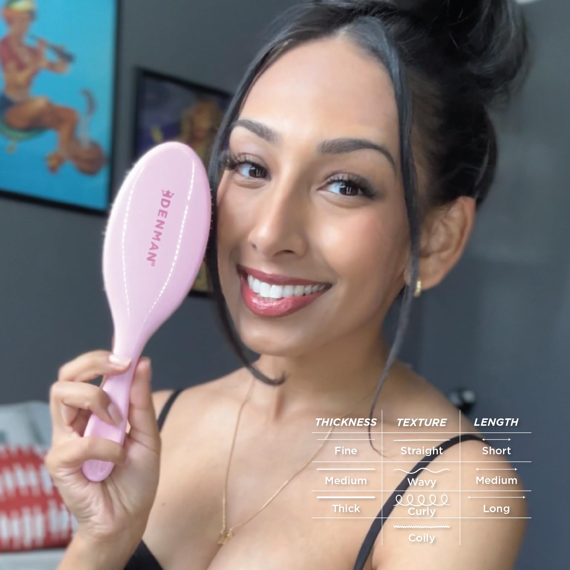 Denman Pink Crush ergonomic handle promotes comfortable brushing.