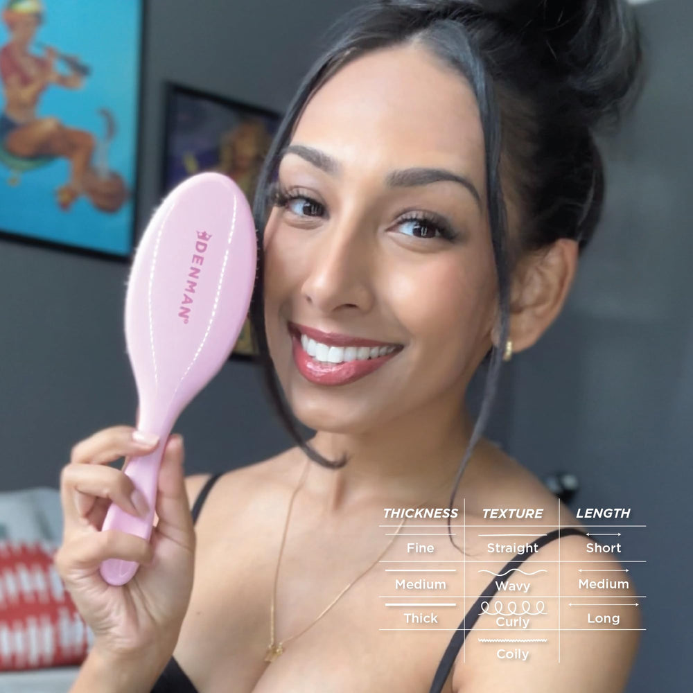 Denman Pink Crush ergonomic handle promotes comfortable brushing.
