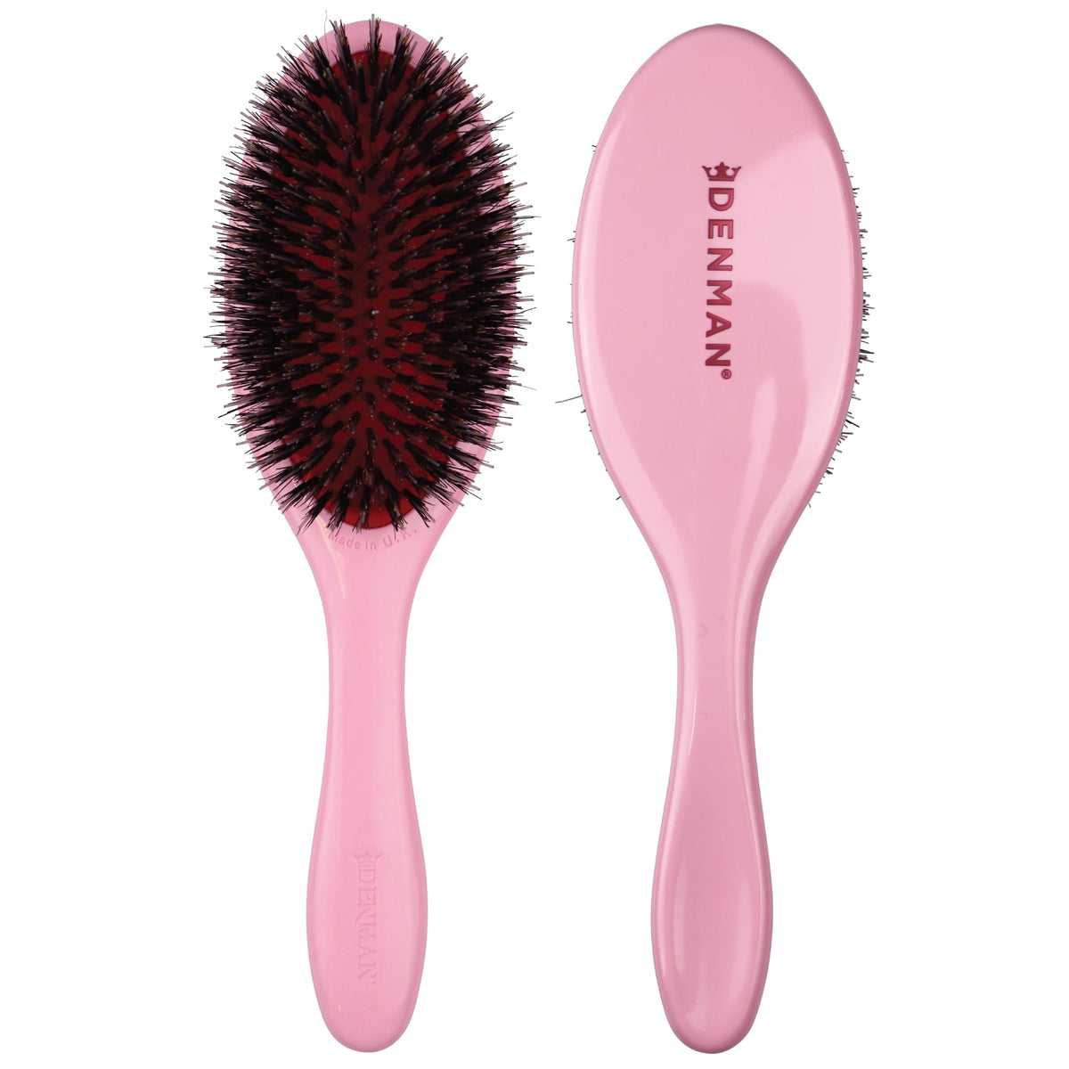 Denman Pink Crush front view brush enhances shine and smoothness.