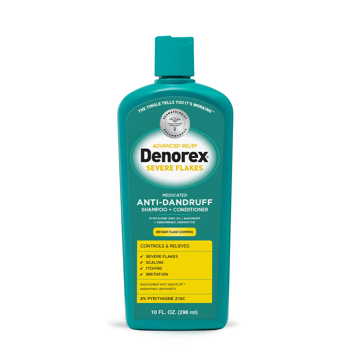 Denorex Alivio Avanzado: botella-vertido para uso rápido en el cuero cabelludo.
