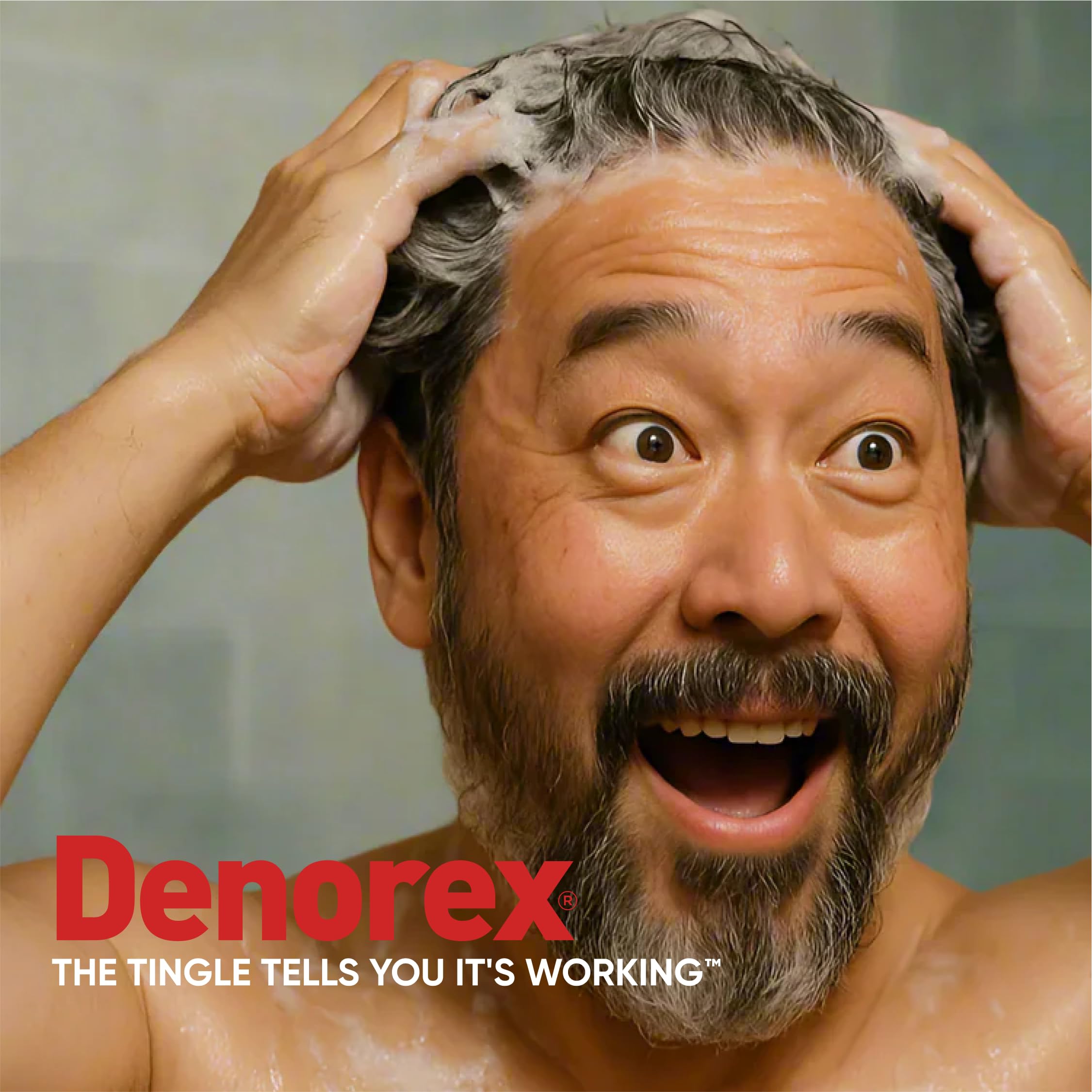Denorex shampoo foam lather demonstrating rich cleansing action