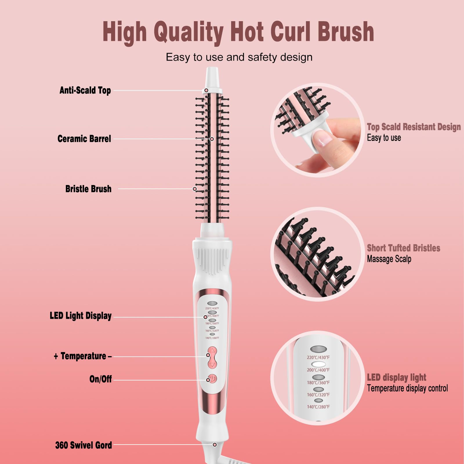 DENVEK cool-touch tip and anti-scald bristles protect while styling.