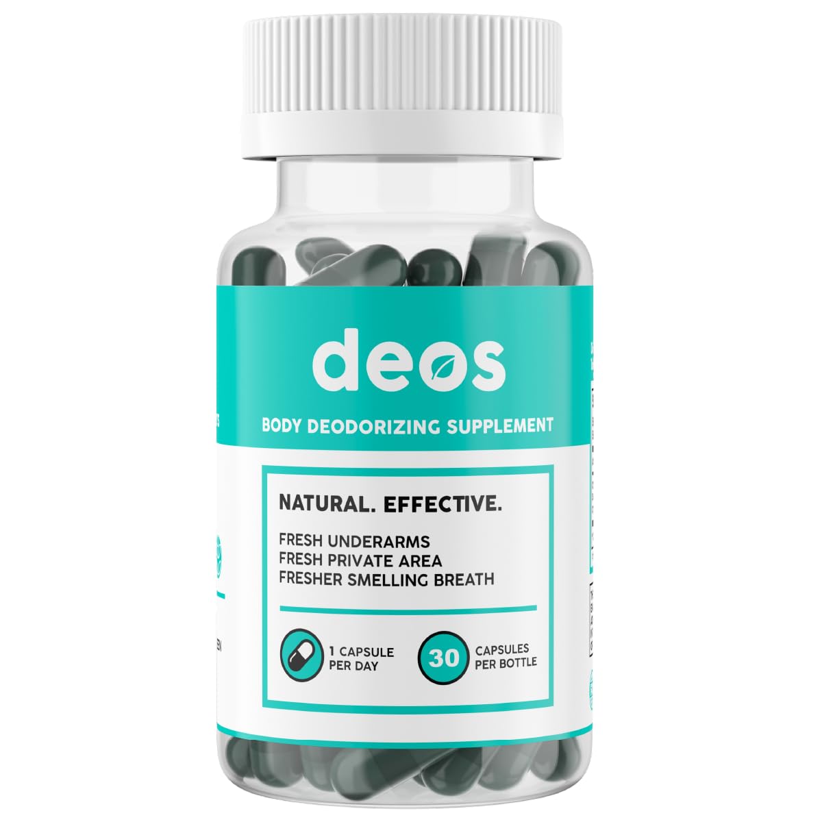 DEOS internal deodorant bottle for full body freshness and odor control.