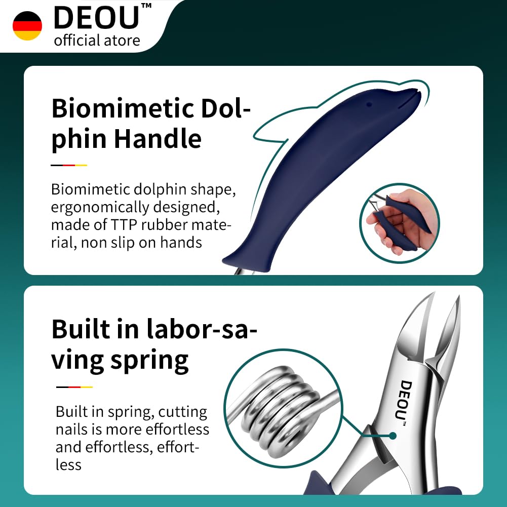 DEOU ergonomic dolphin-shaped handle offers secure, comfortable grip during trimming