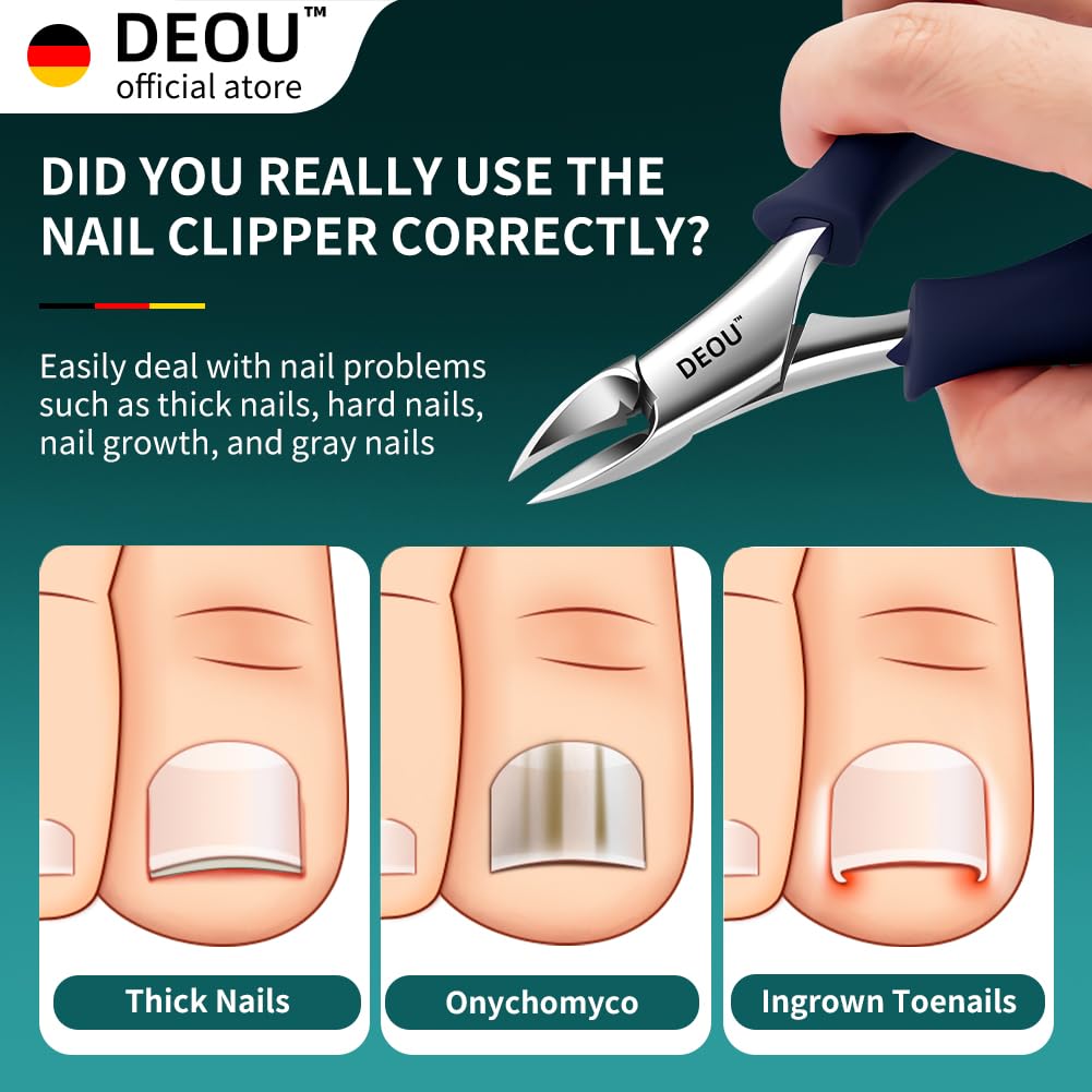 DEOU heavy-duty pedicure clippers for thick nails provide clean, efficient trimming