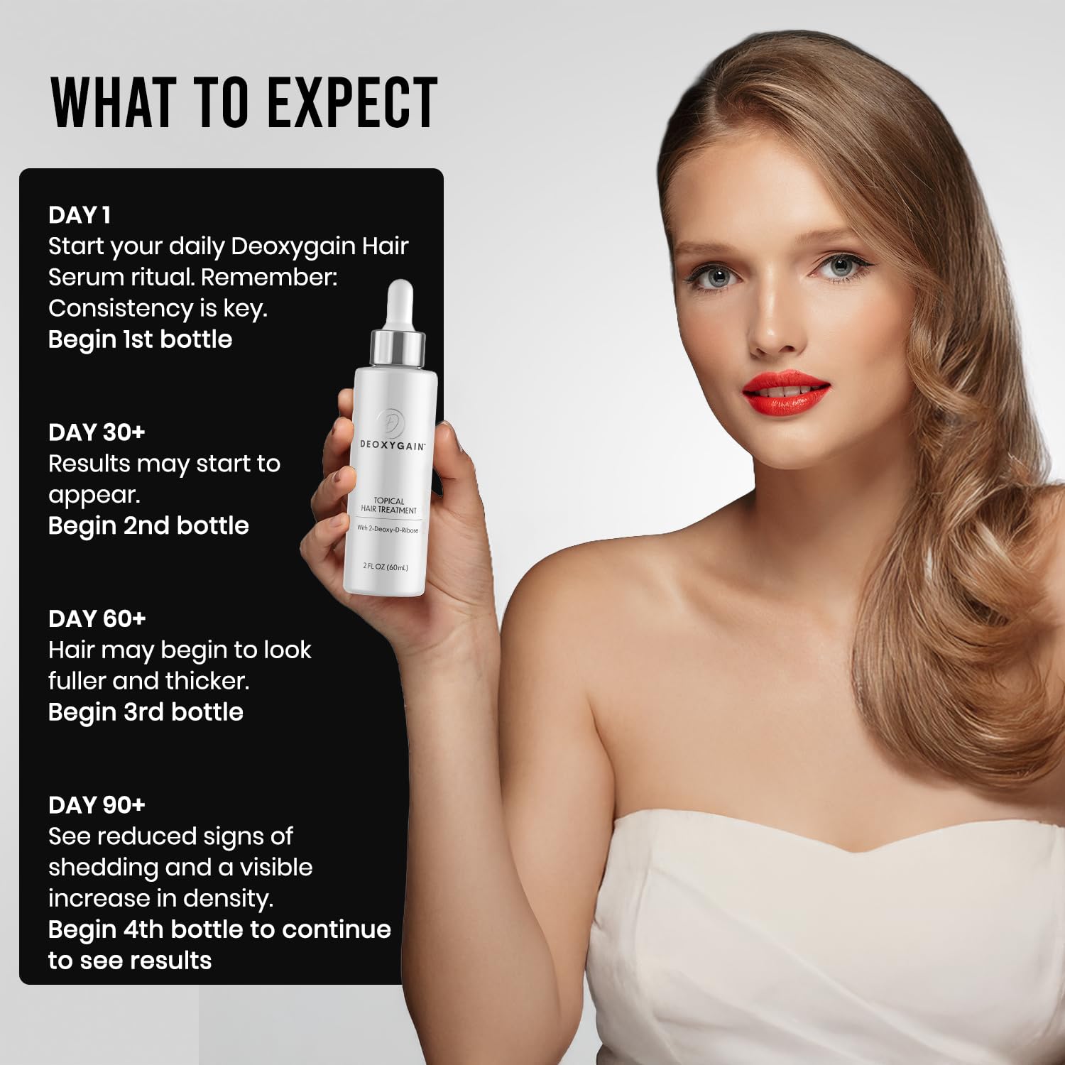 Deoxygain hair-density appearance shot suggesting thicker-looking hair.