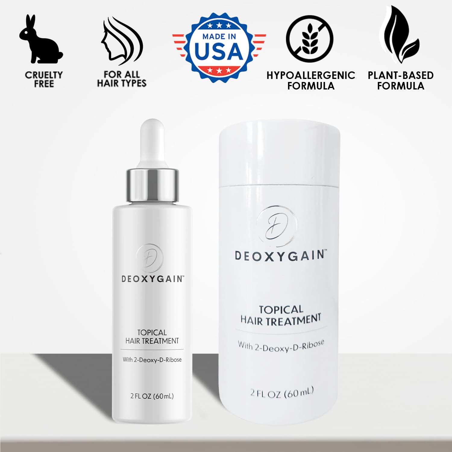 Deoxygain vitamin-enriched formula highlighting scalp nourishment.