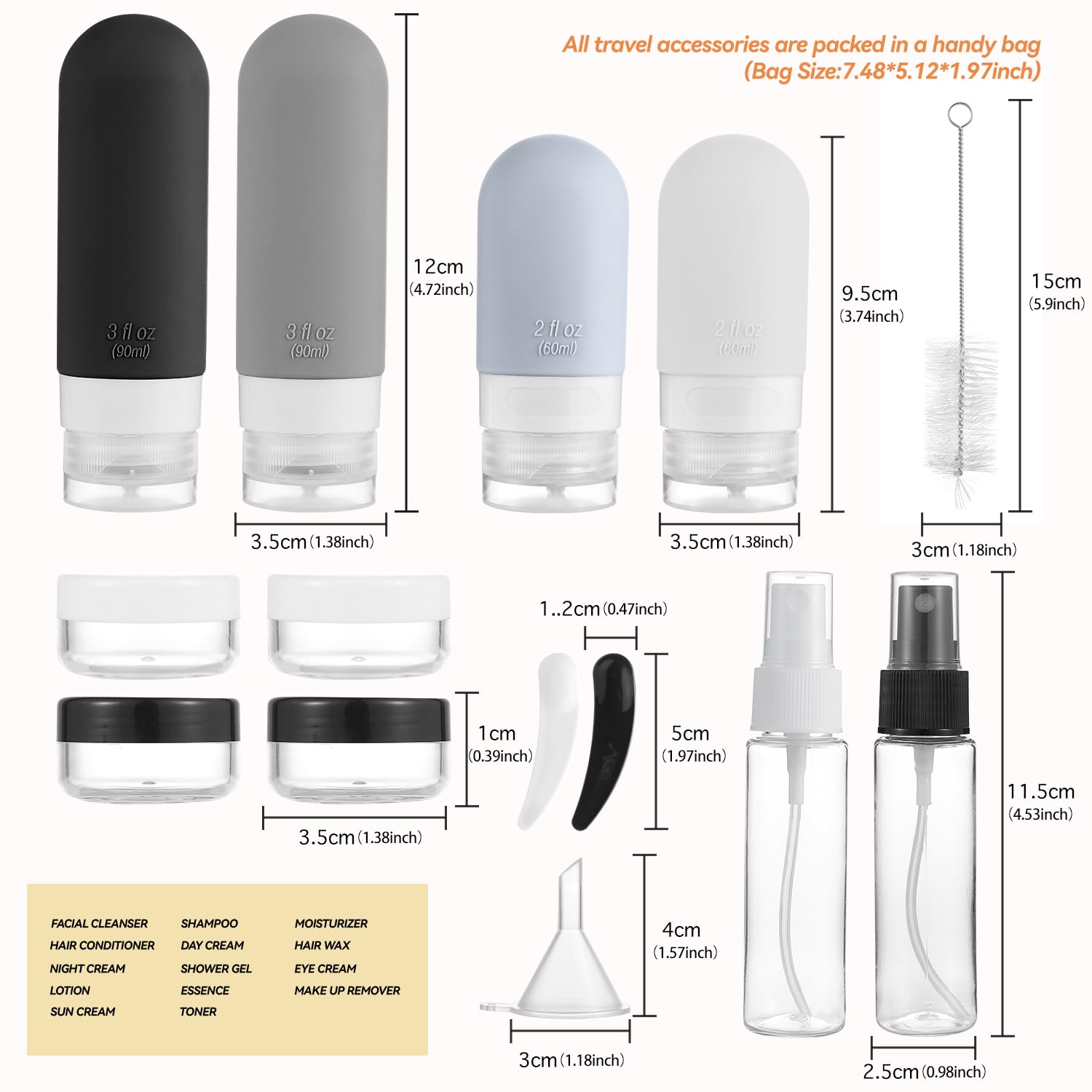 DEPOZA travel bottles kit ready for quick refills and easy cleaning.