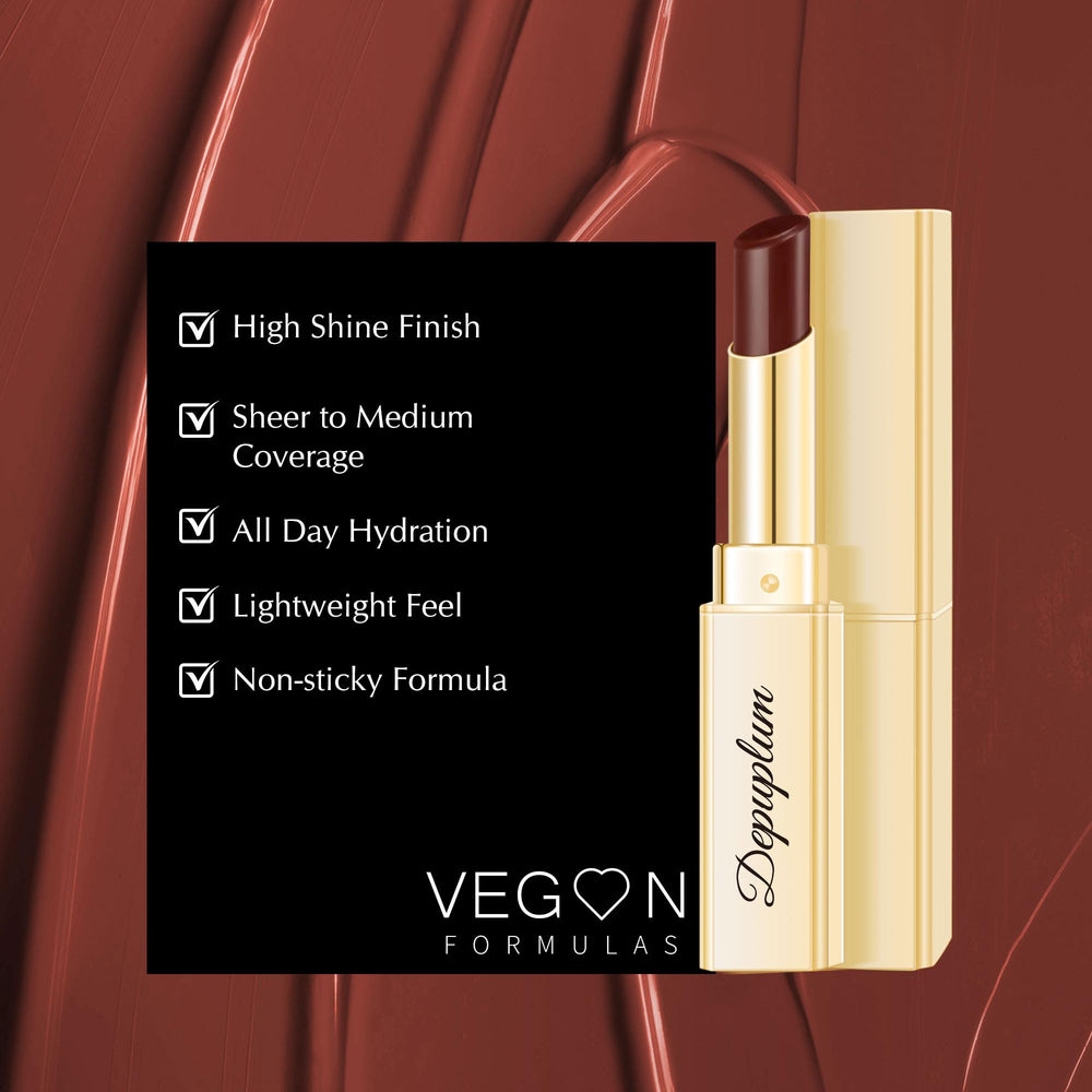 Depuplum Black Berry Lipstick packaging detail emphasizes eco-friendly branding.