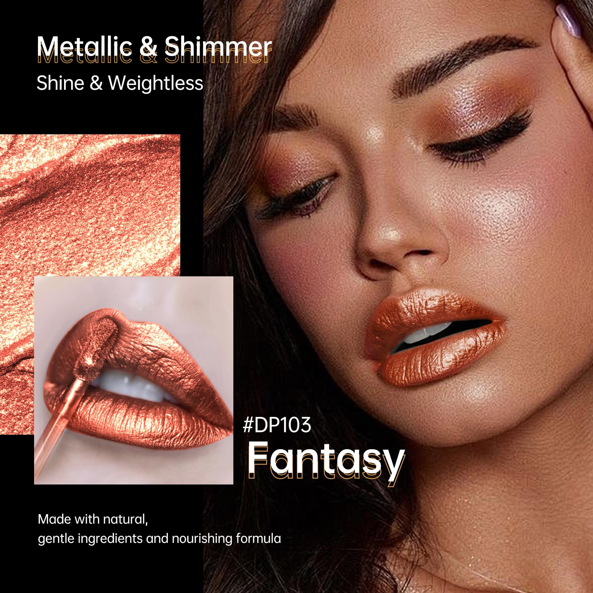 Depuplum DP103 fantasy bronze lip swatch reveals vibrant pigment payoff.