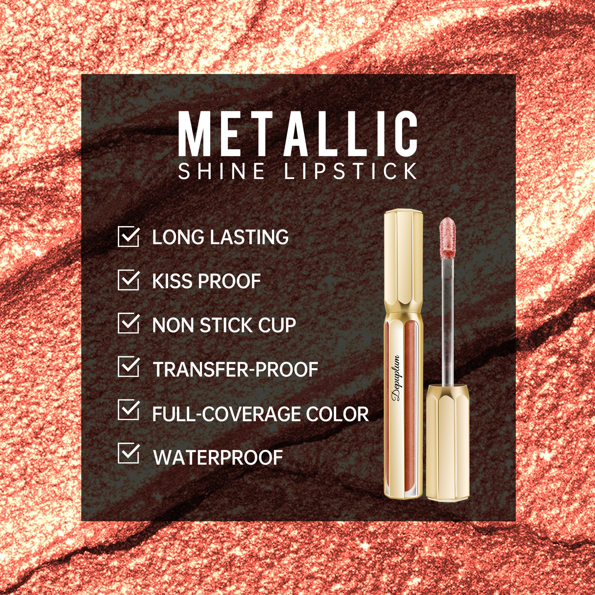 Depuplum DP103 lipstick demonstrates waterproof, smudge-proof wear on lips.
