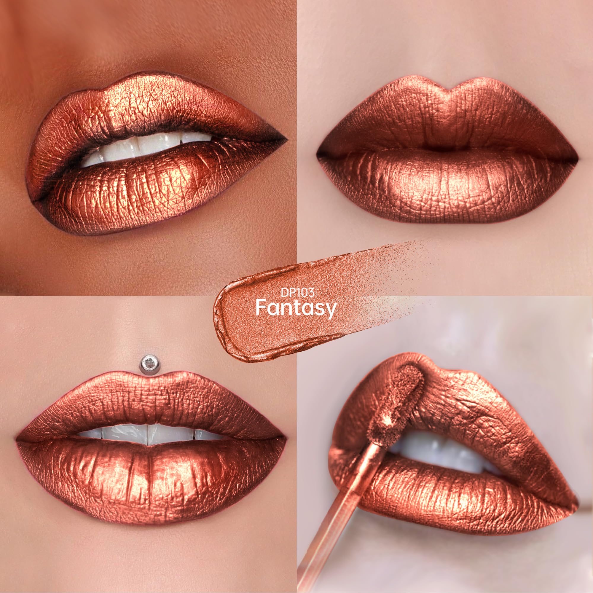 Close-up on Depuplum DP103 applying two-layer shimmer finish.