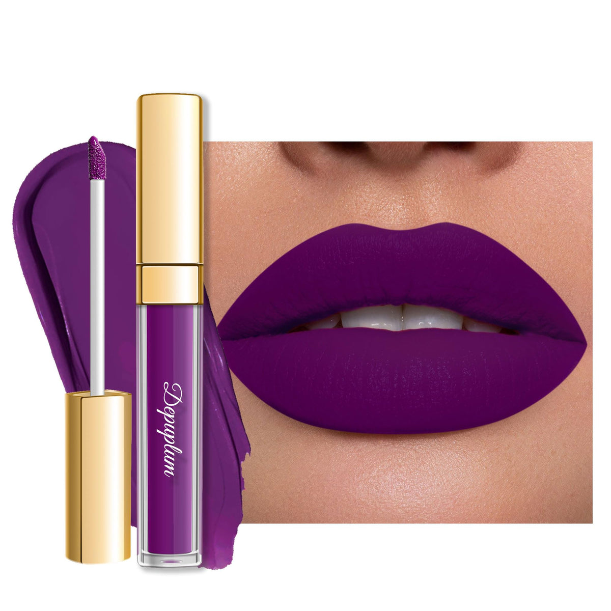 Depuplum DM22 Purple Crystal, boca con labial mate de color intenso y duradero.